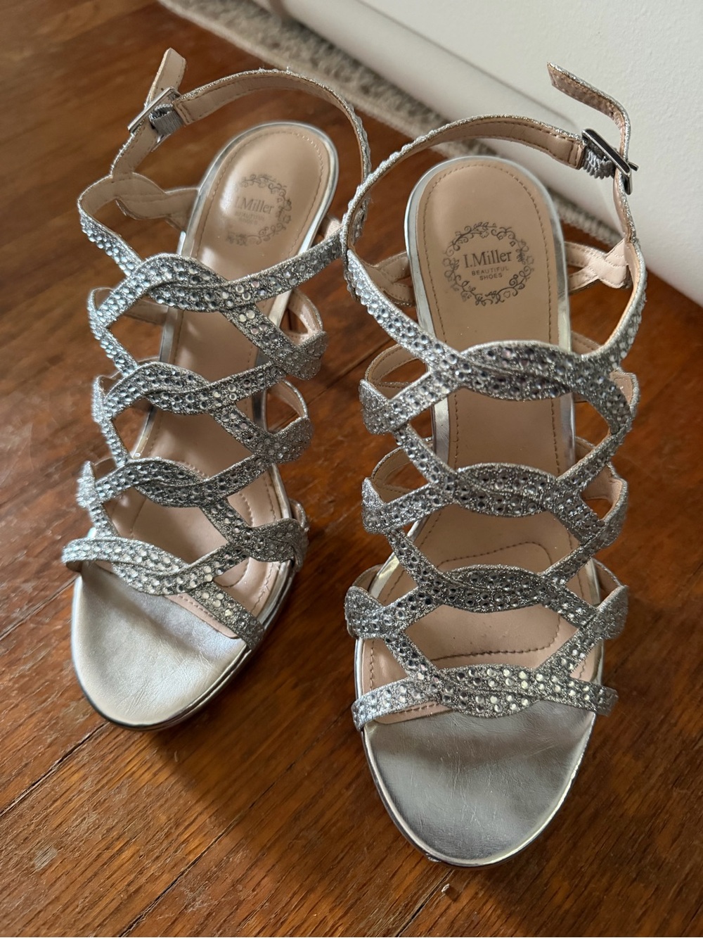 Silver Rhinestone Strappy Heels